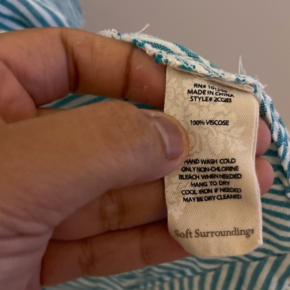 Women's SOFT SURROUNDINGS Teal & White Striped Tunic Top-Size XL-EUC - Picture 5 of 6